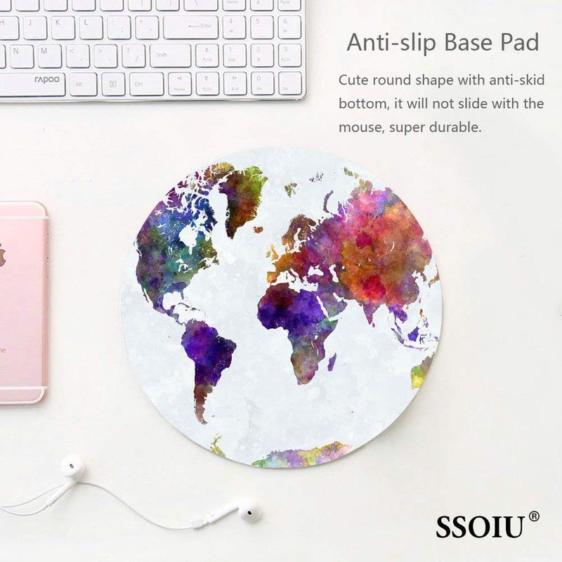SSOIU Vintage Watercolor World Map Print Art Round Mouse Pad Cute Retro Old Map Circular Mouse Pads Cute Mat 7.87X7.87 Inch (200mmX200mmX3mm) - Image 2